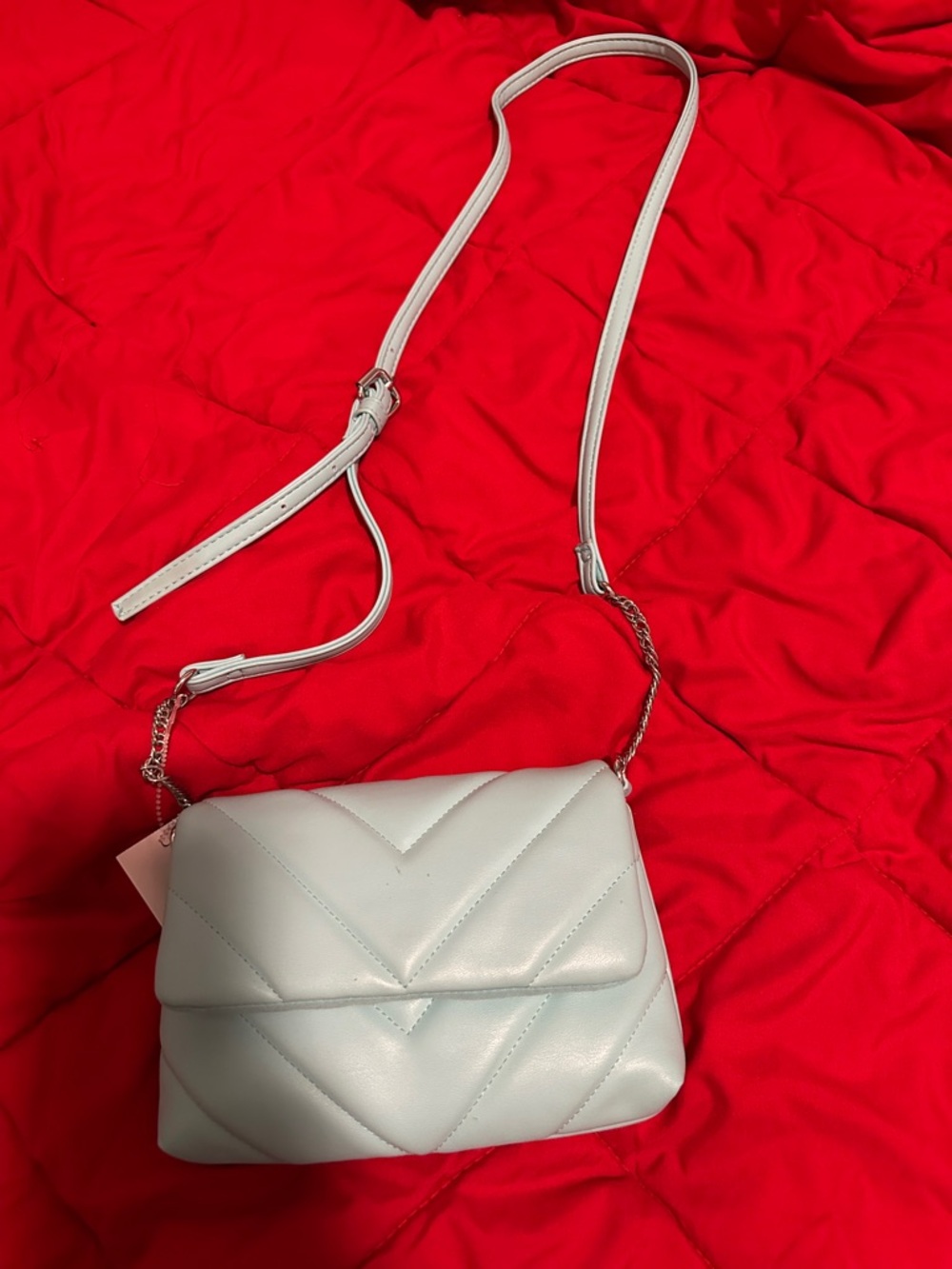 Primark Pale Blue Quilted Crossbody Bag with Chain Strap